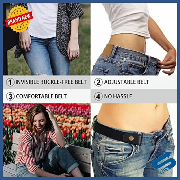Adjustable Elastic No-Buckle Belt for Jeans Pants, Leather & Elastic Material main image 5